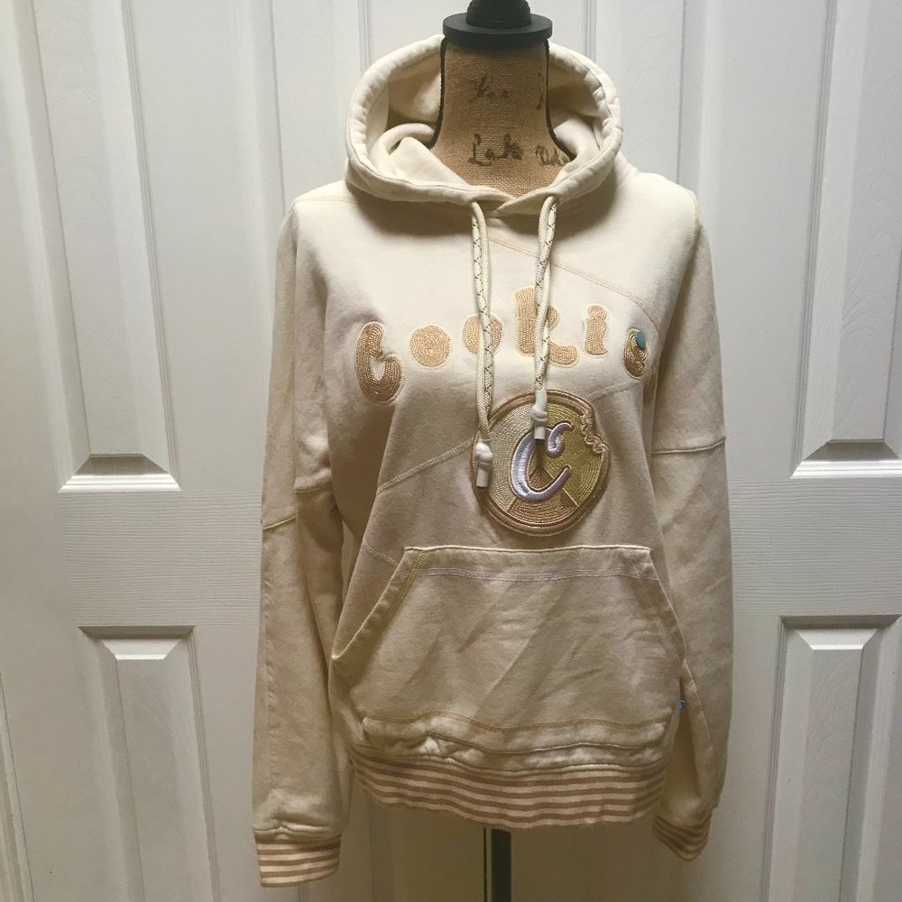 New Embraided Sweat-shirt Hoodie  Beige Color Kangaroo Pockets Long Sleeves - Picture 2 of 3